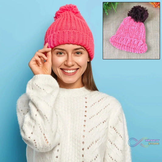 Soft Winter Cap, Woolen Inside Fur Beanie Cap (1 Pc / Mix Design & Color) - infinityexculsivestore.com