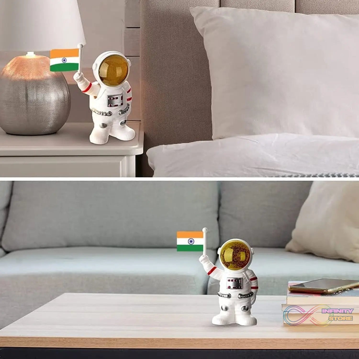 Solar Power Astronaut Ornament Moving Hand with Indian Flag (1 Pc) - infinityexculsivestore.com