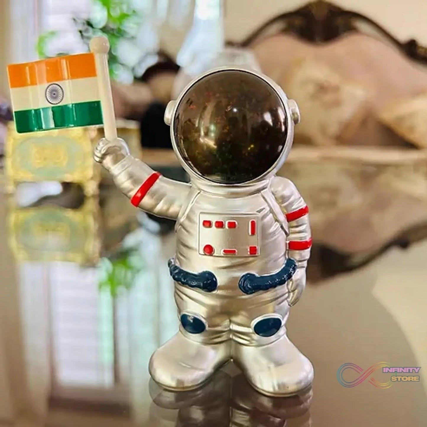 Solar Power Astronaut Ornament Moving Hand with Indian Flag (1 Pc) - infinityexculsivestore.com