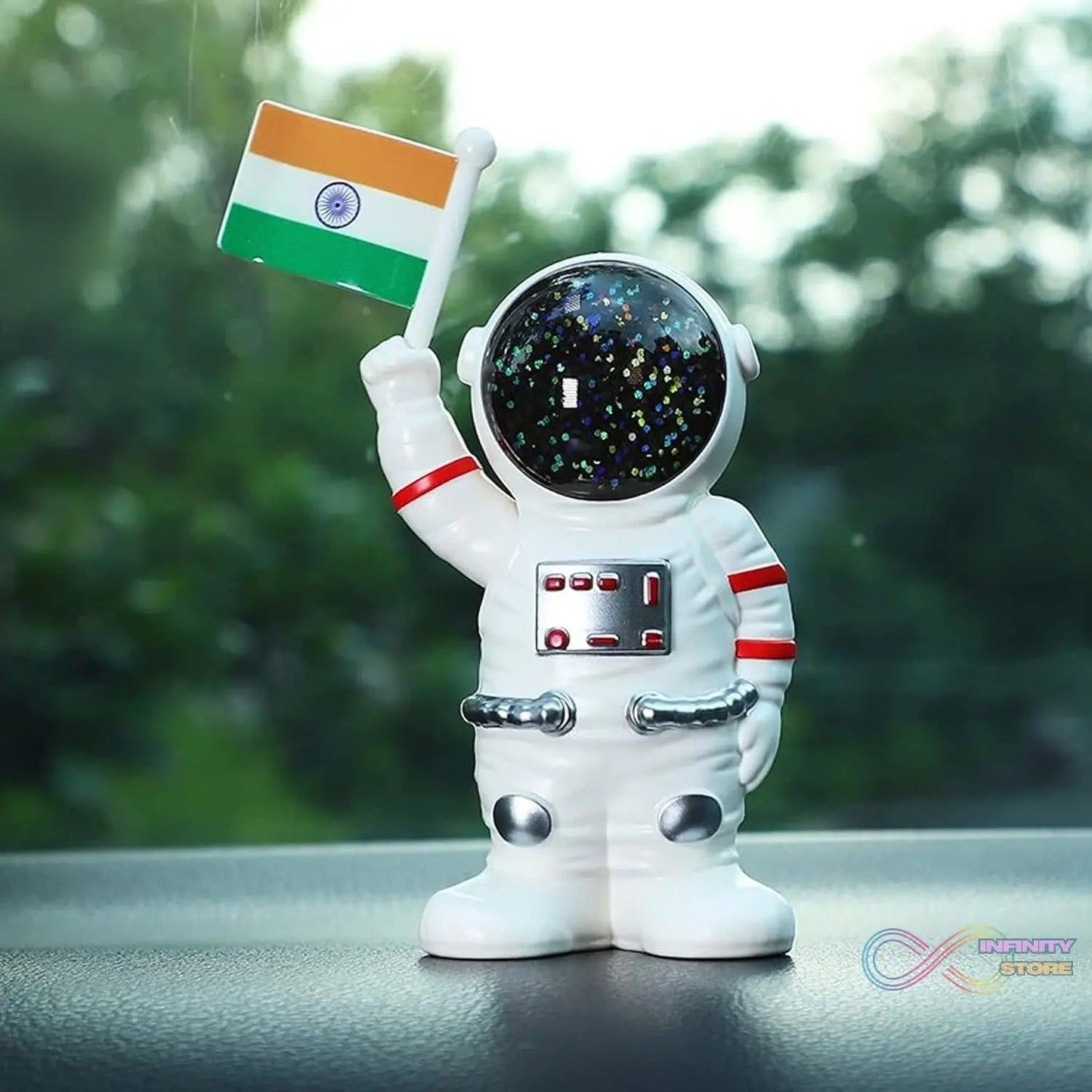 Solar Power Astronaut Ornament Moving Hand with Indian Flag (1 Pc) - infinityexculsivestore.com