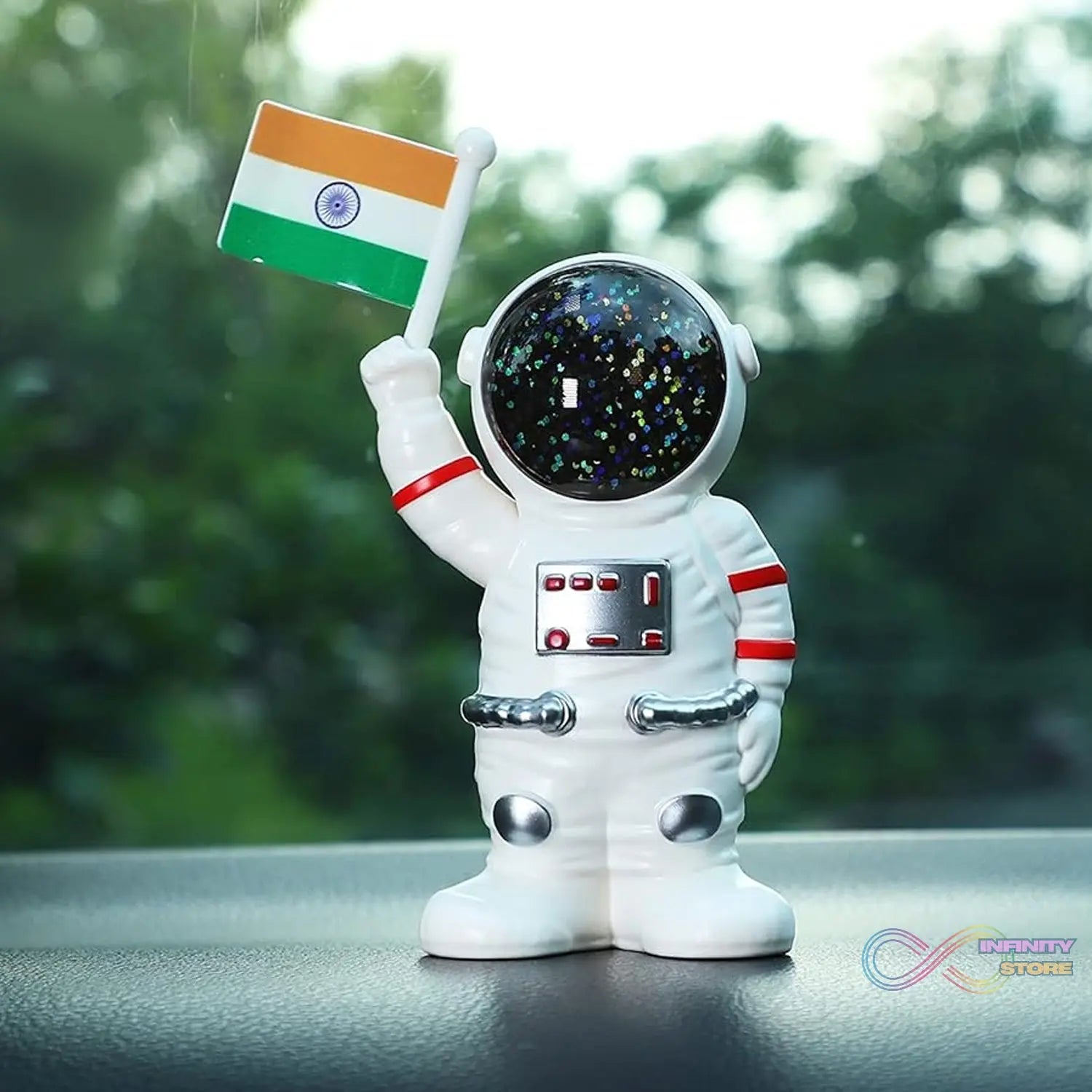 Solar Power Astronaut Ornament Moving Hand with Indian Flag (1 Pc) - infinityexculsivestore.com