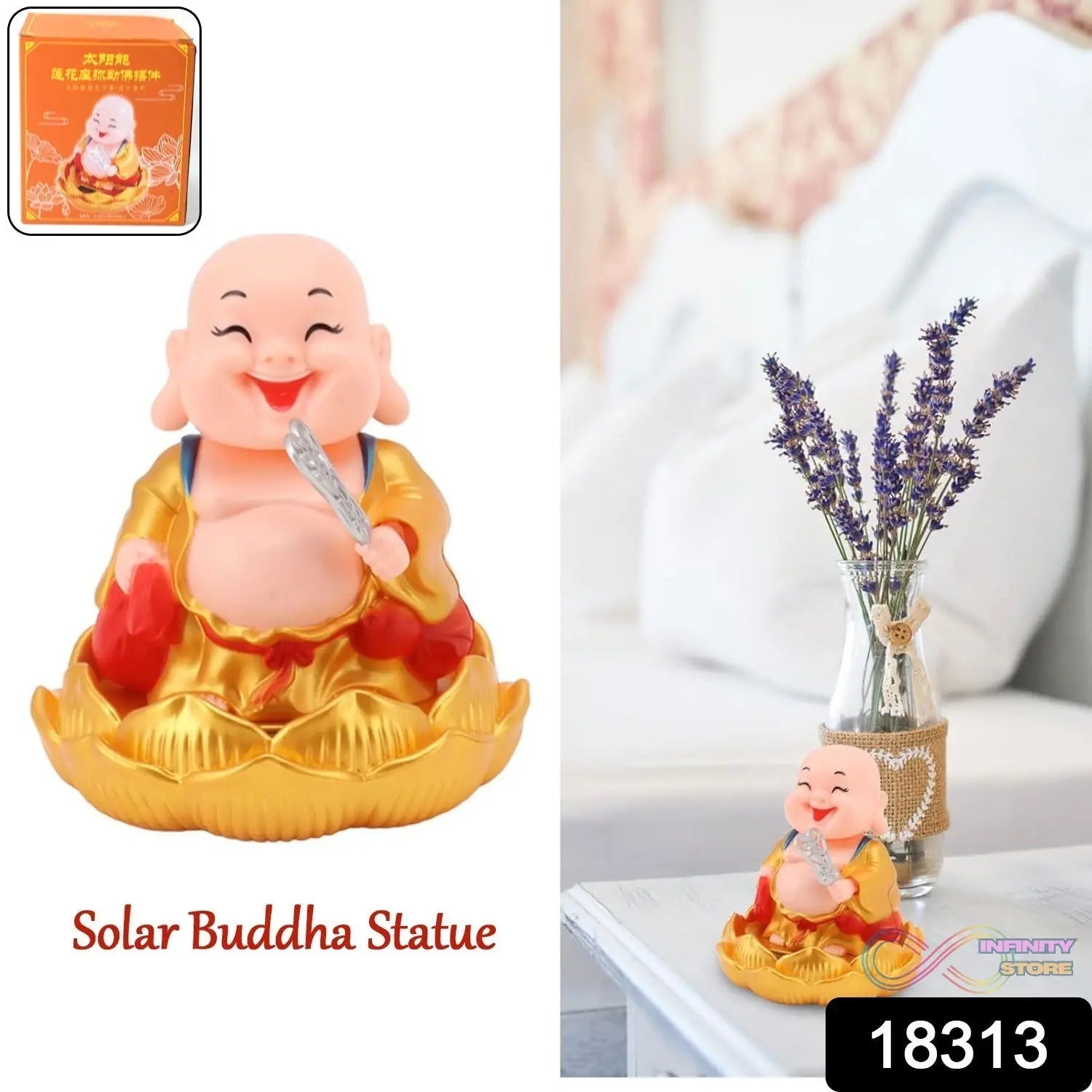 Solar Power Moving Buddha Car Ornament (1 Pc) - infinityexculsivestore.com