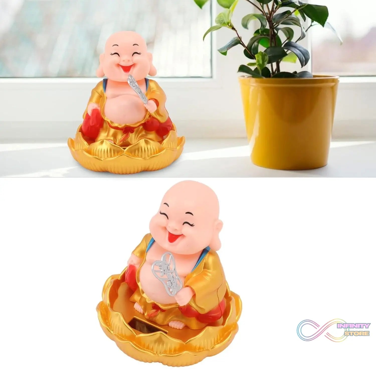 Solar Power Moving Buddha Car Ornament (1 Pc) - infinityexculsivestore.com