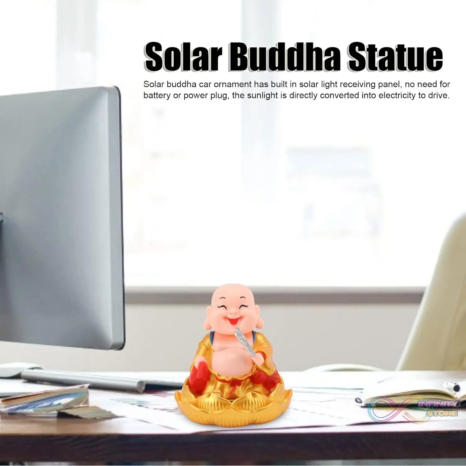 Solar Power Moving Buddha Car Ornament (1 Pc) - infinityexculsivestore.com