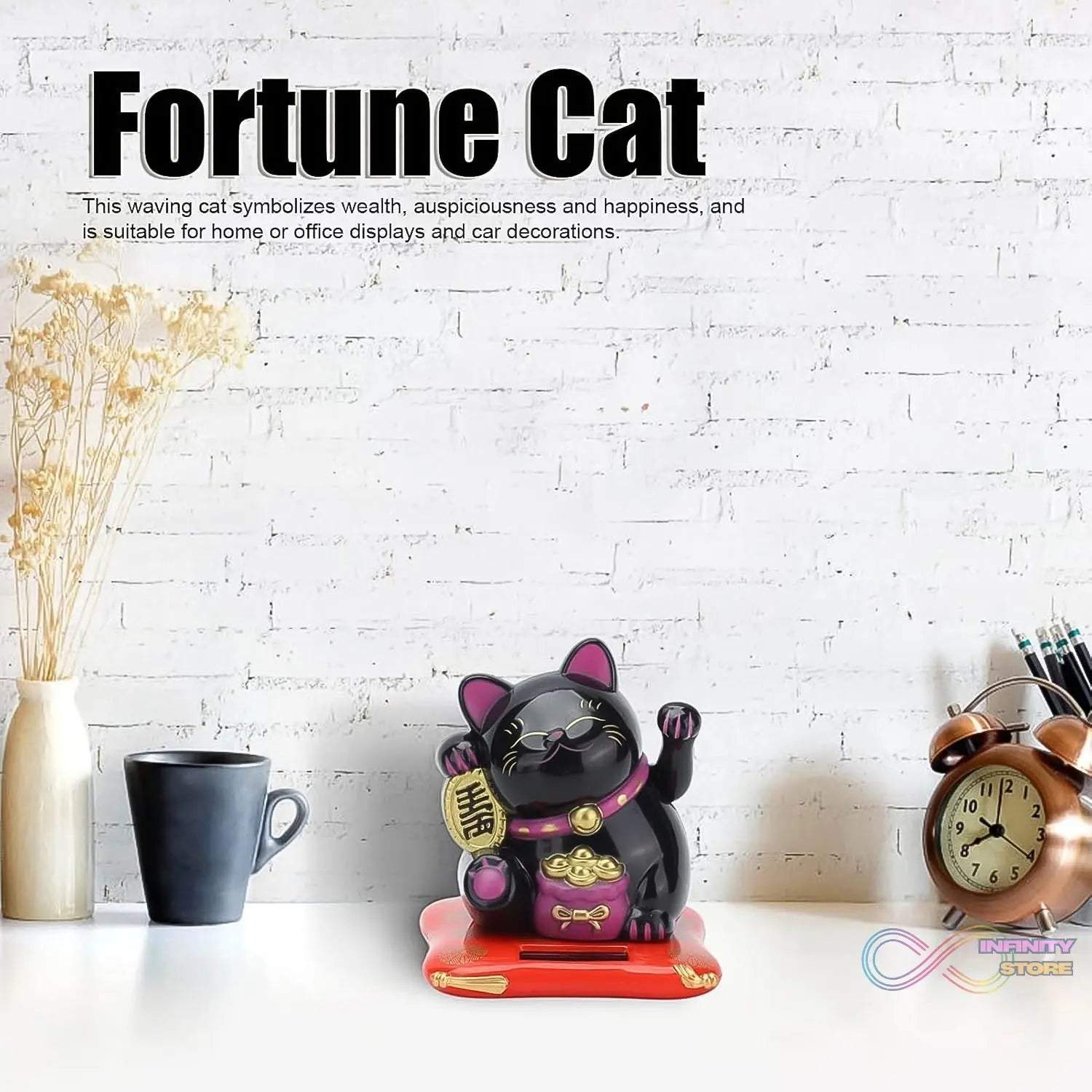 Solar Powered Happy Cat Beautiful with Arm Waves Wealth Cat (1 Pc / Mix Color) - infinityexculsivestore.com