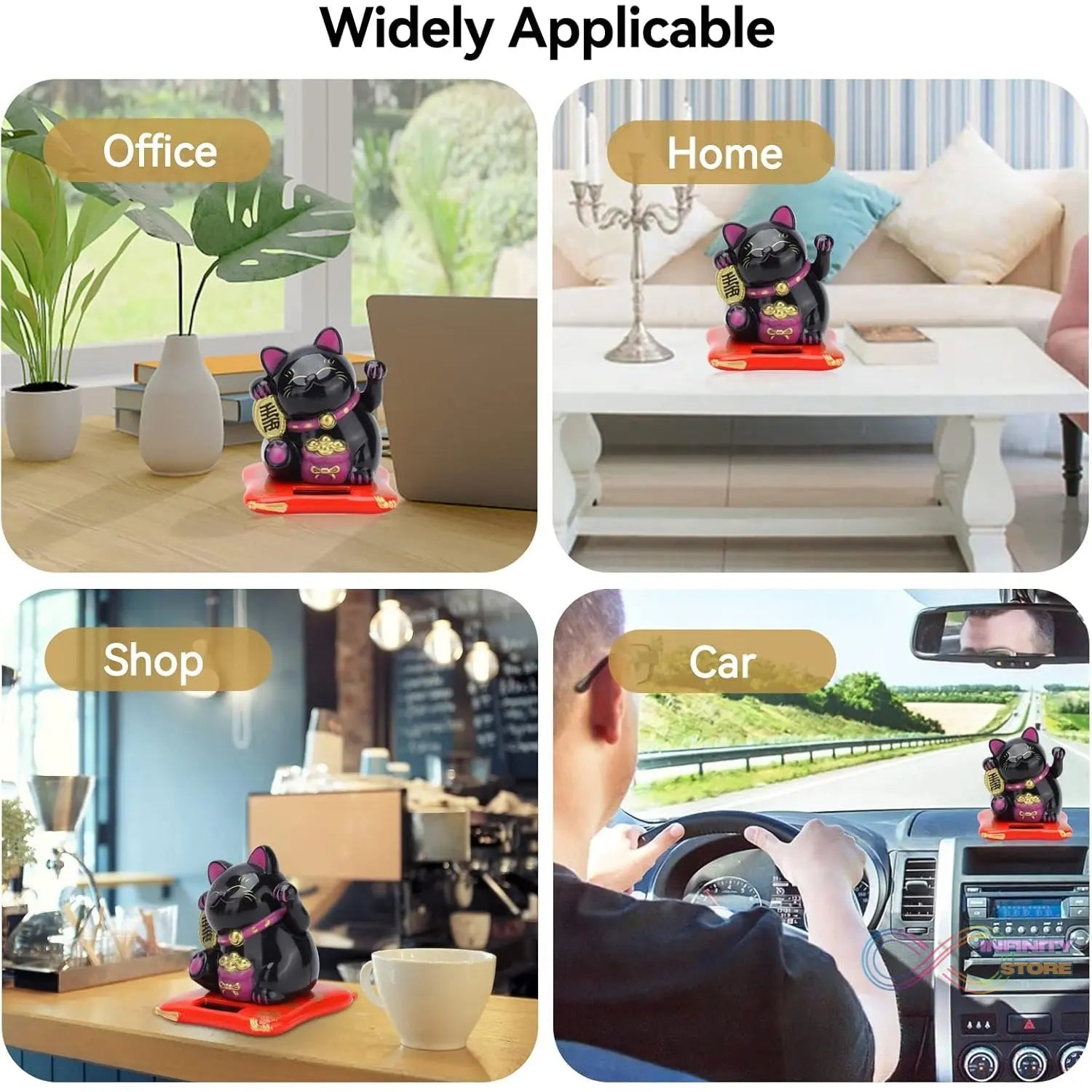 Solar Powered Happy Cat Beautiful with Arm Waves Wealth Cat (1 Pc / Mix Color) - infinityexculsivestore.com