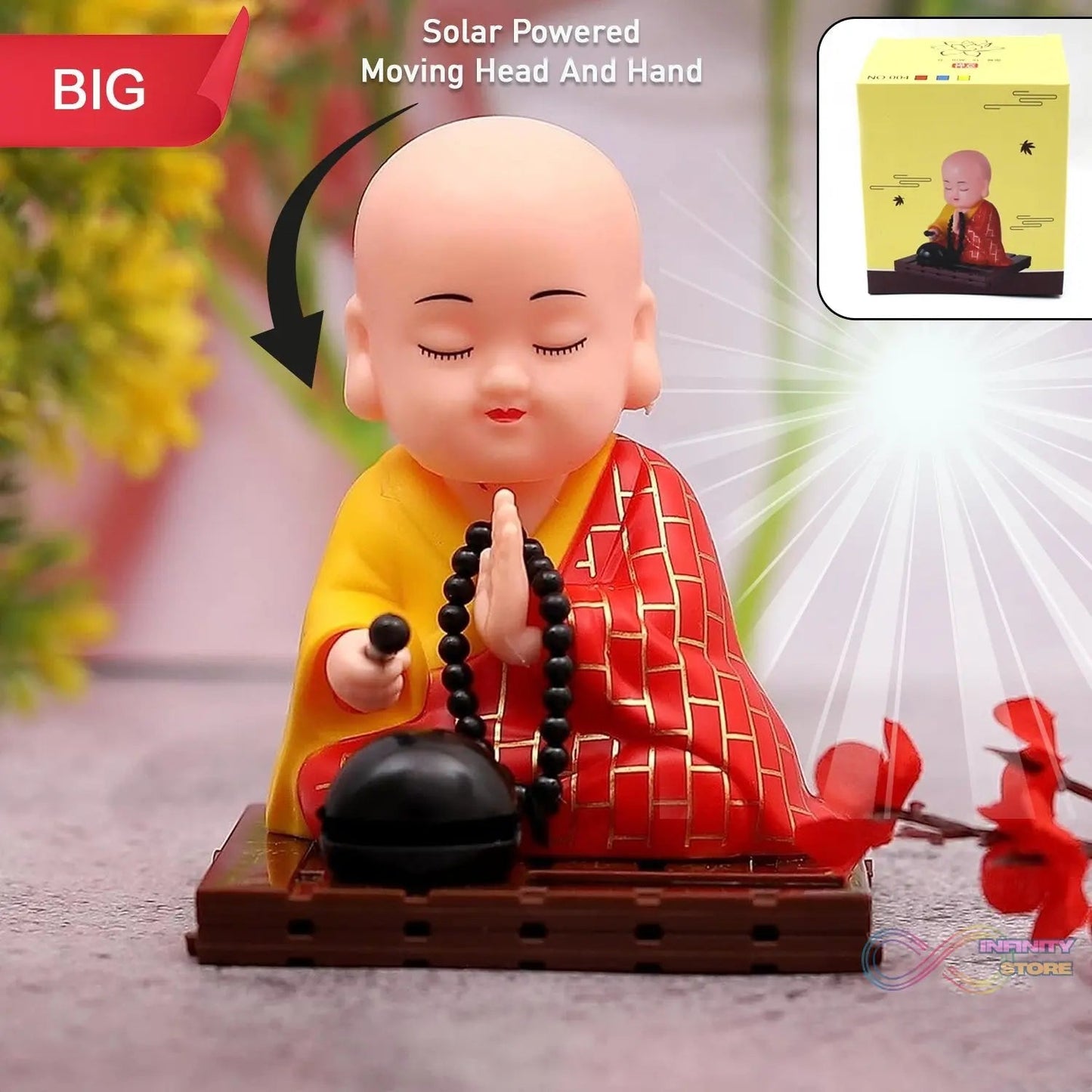 Solar Powered Sitting Buddha Statue, Moving Head and Hand (1 Pc / Big) - infinityexculsivestore.com