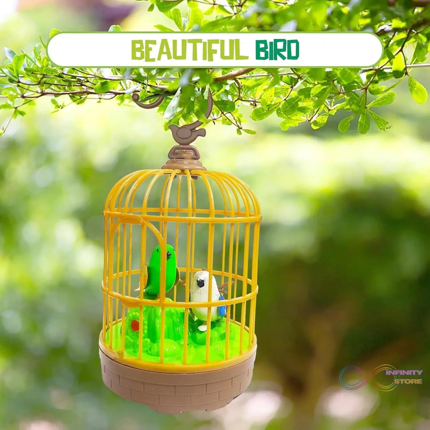 Sound Activated Chirping Bird in Hanging Cage, Beautiful Pinjra Bird Toy (1 Pc / Battery Not Operated) - infinityexculsivestore.com