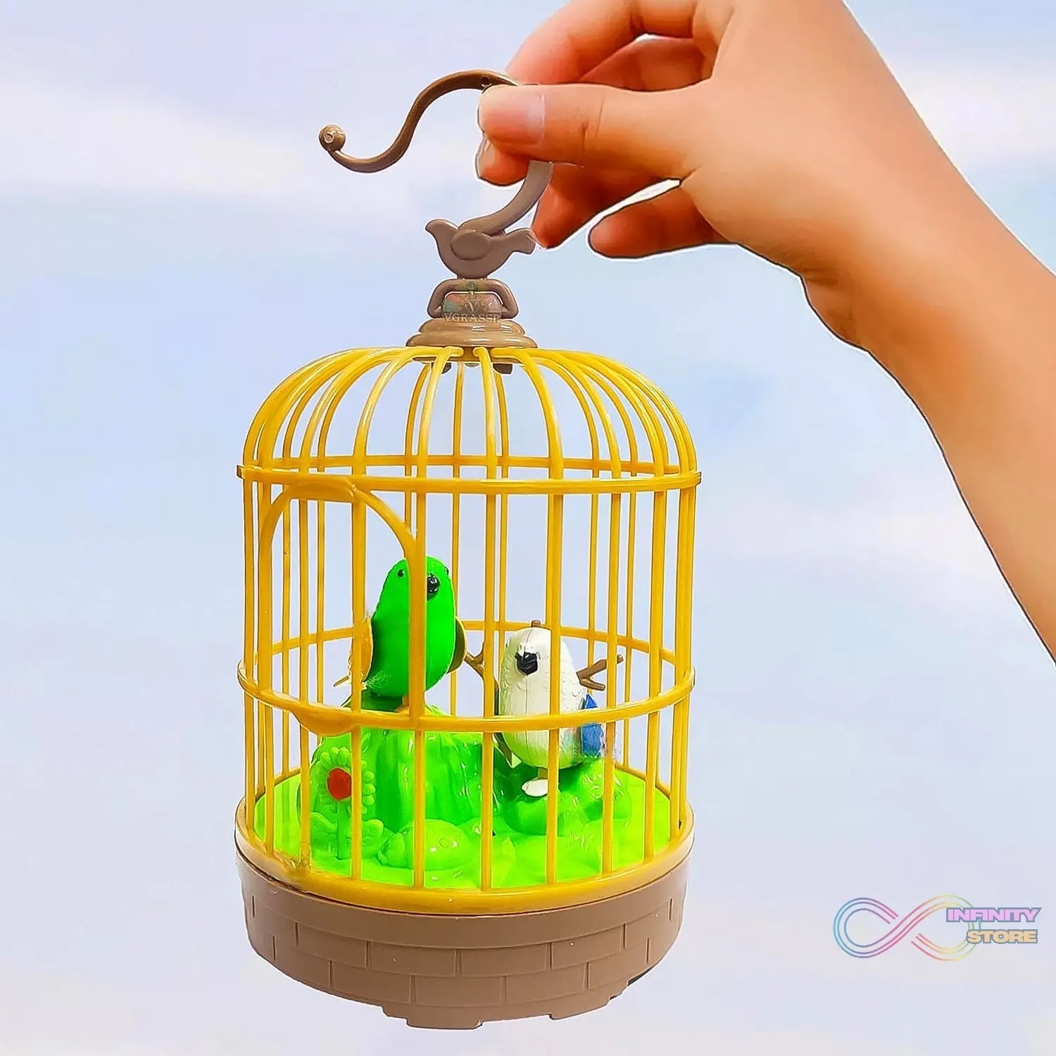 Sound Activated Chirping Bird in Hanging Cage, Beautiful Pinjra Bird Toy (1 Pc / Battery Not Operated) - infinityexculsivestore.com