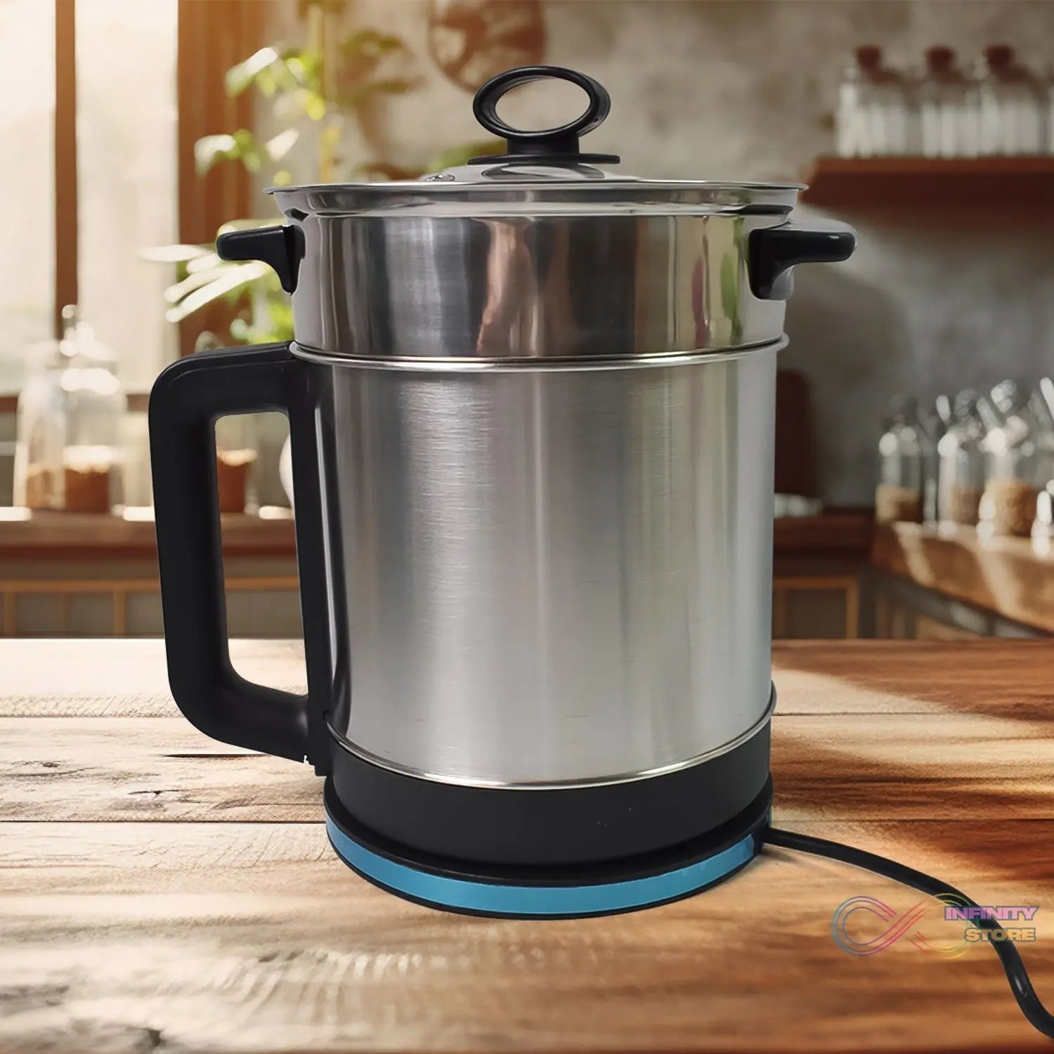 Soup Pot with Lid, Stainless Steel Multi Cooker Kettle (800W / 2.5 Ltr.) - infinityexculsivestore.com