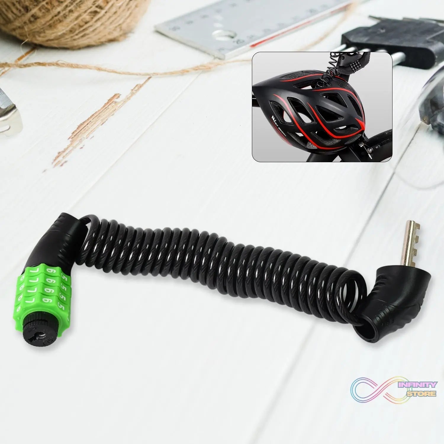 Spiral Cable Lock | 4 - Digit Combination Code | Bicycle Security Lock (1 Pc) - infinityexculsivestore.com