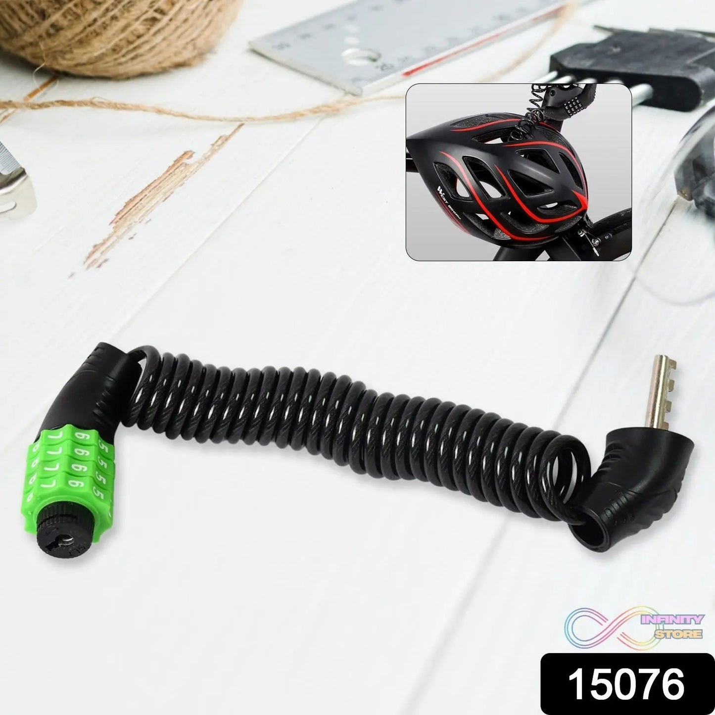 Spiral Cable Lock | 4 - Digit Combination Code | Bicycle Security Lock (1 Pc) - infinityexculsivestore.com