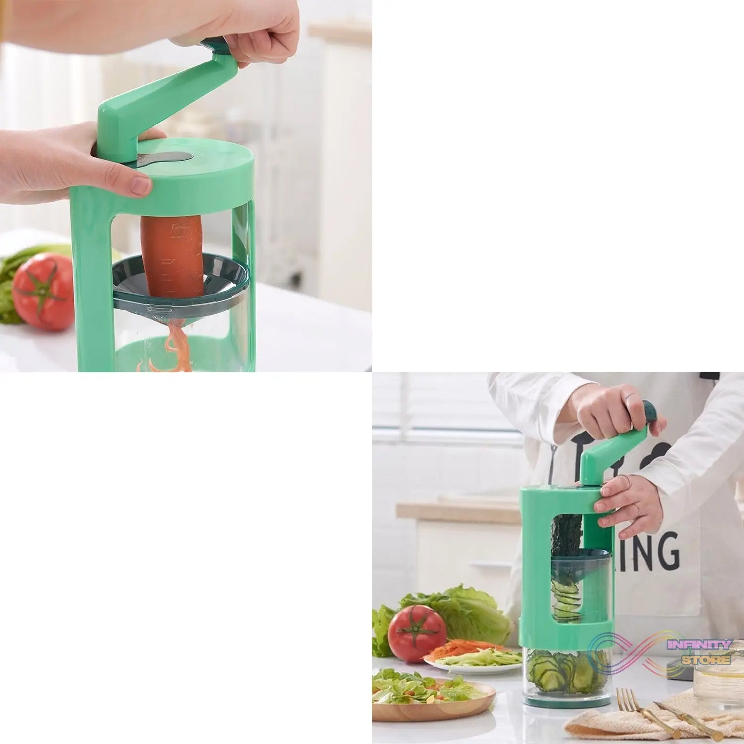 Vegetable spiral cutter for creating spaghetti and julienne cuts