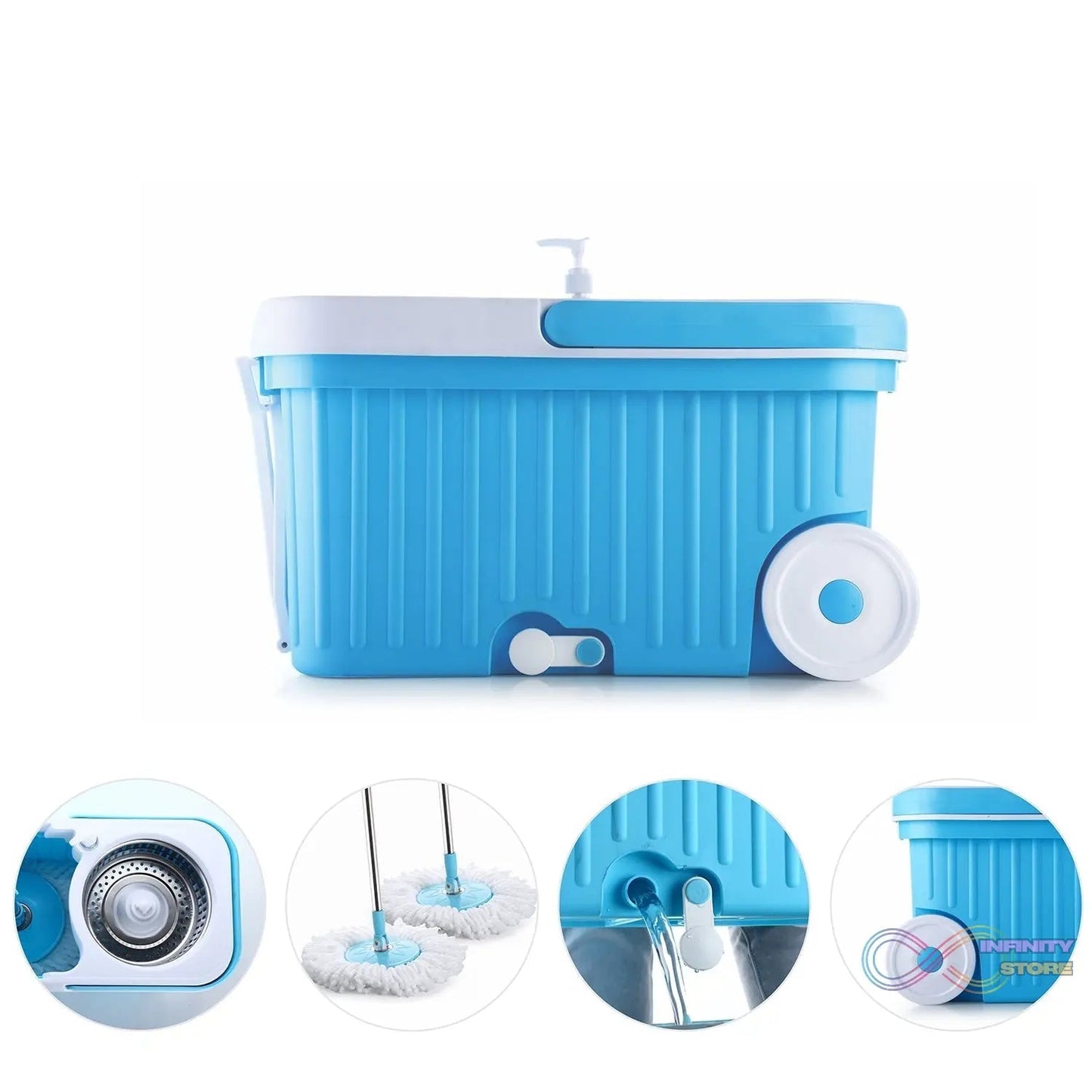 Sporty Plastic Spin Mop with Bigger Wheels and Plastic Auto Fold Handle for 360 Degree Cleaning. - infinityexculsivestore.com