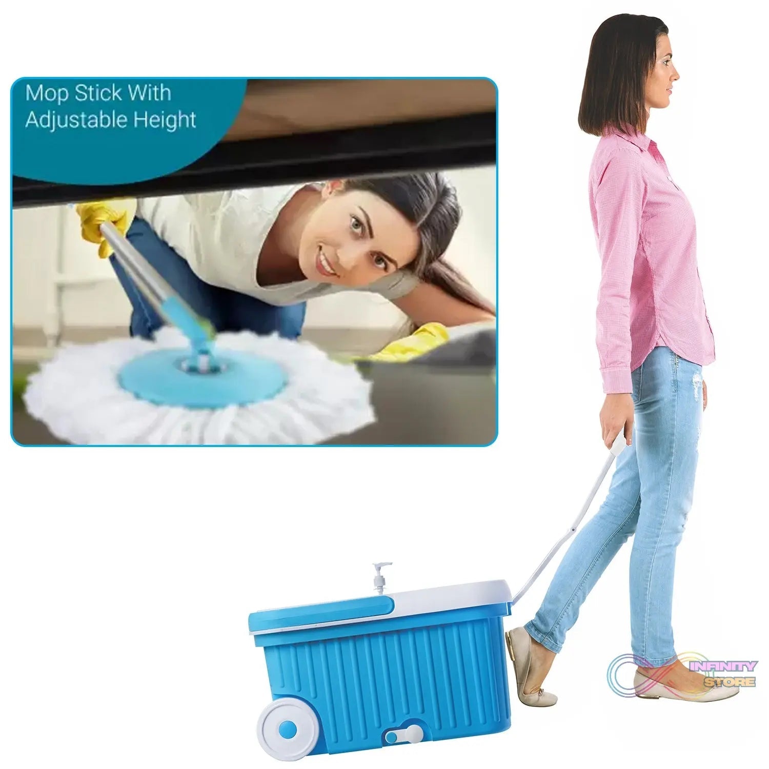 Sporty Plastic Spin Mop with Bigger Wheels and Plastic Auto Fold Handle for 360 Degree Cleaning. - infinityexculsivestore.com
