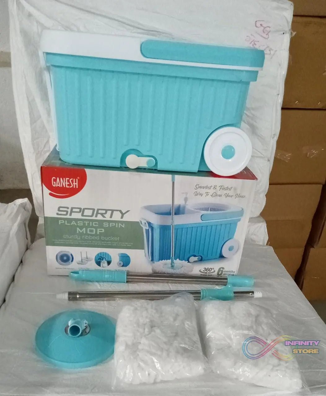 Sporty Plastic Spin Mop with Bigger Wheels and Plastic Auto Fold Handle for 360 Degree Cleaning. - infinityexculsivestore.com