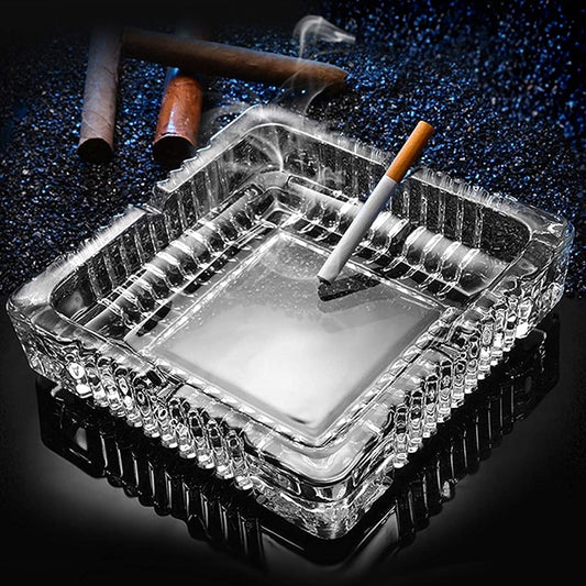 Square Glass Misti Crystal Quality Cigar Cigarette Ashtray Round Tabletop for Home Office Indoor Outdoor Home Decor - infinityexculsivestore.com