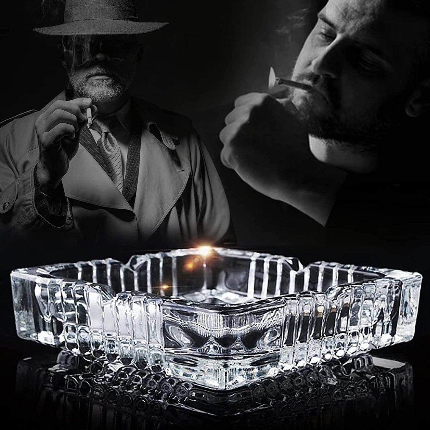 Square Glass Misti Crystal Quality Cigar Cigarette Ashtray Round Tabletop for Home Office Indoor Outdoor Home Decor - infinityexculsivestore.com