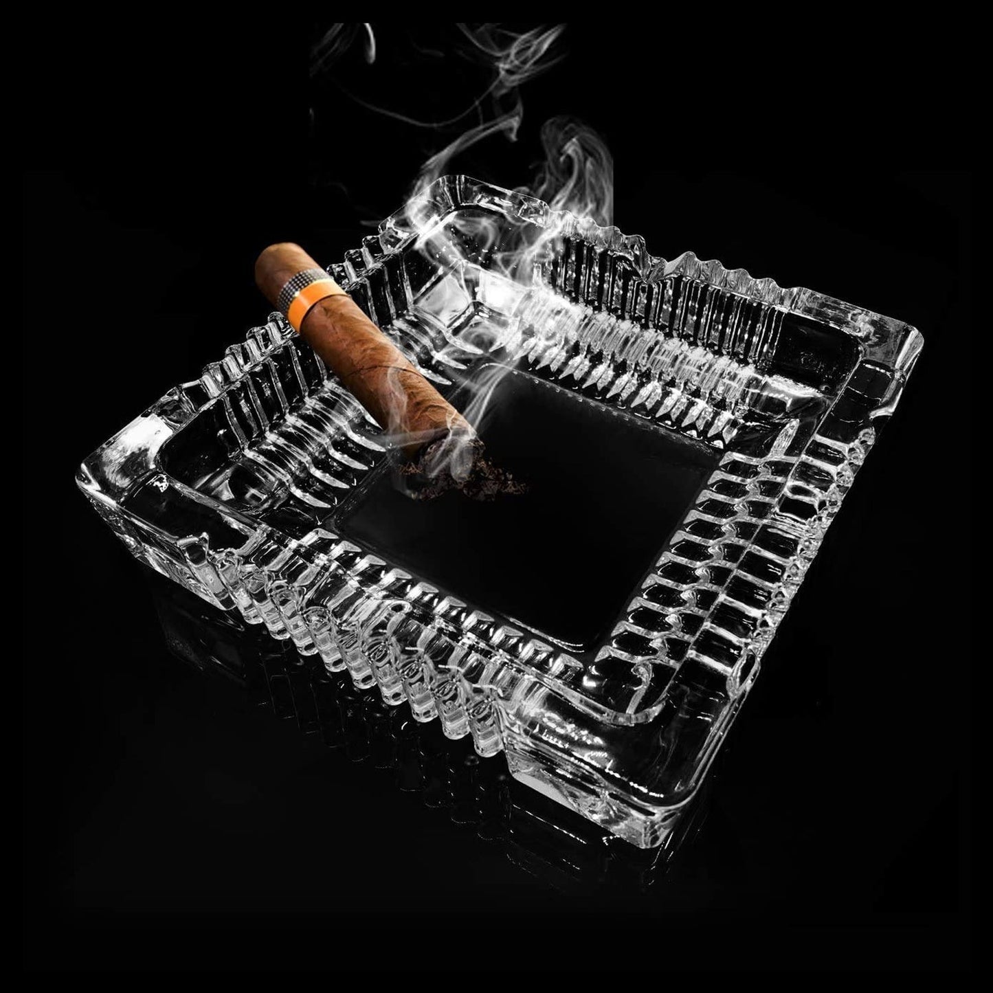Square Glass Misti Crystal Quality Cigar Cigarette Ashtray Round Tabletop for Home Office Indoor Outdoor Home Decor - infinityexculsivestore.com