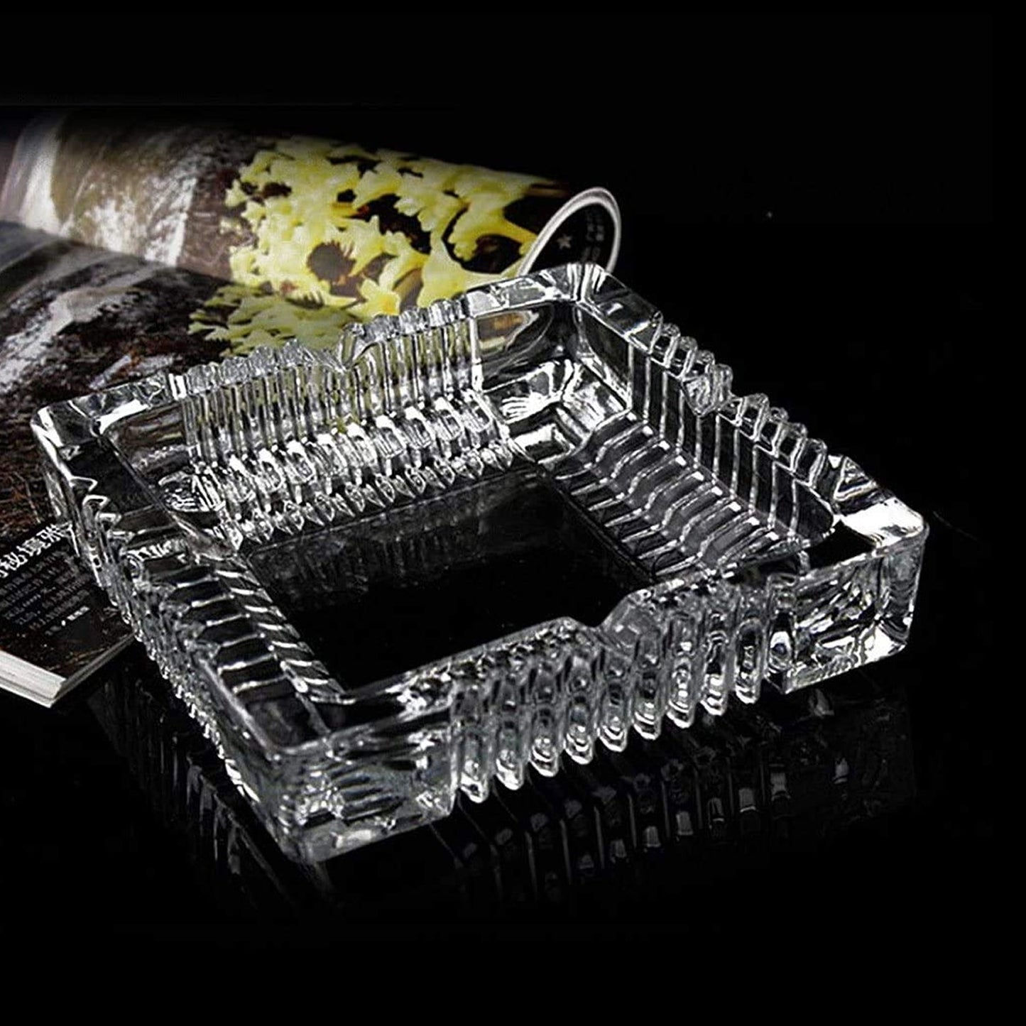 Square Glass Misti Crystal Quality Cigar Cigarette Ashtray Round Tabletop for Home Office Indoor Outdoor Home Decor - infinityexculsivestore.com