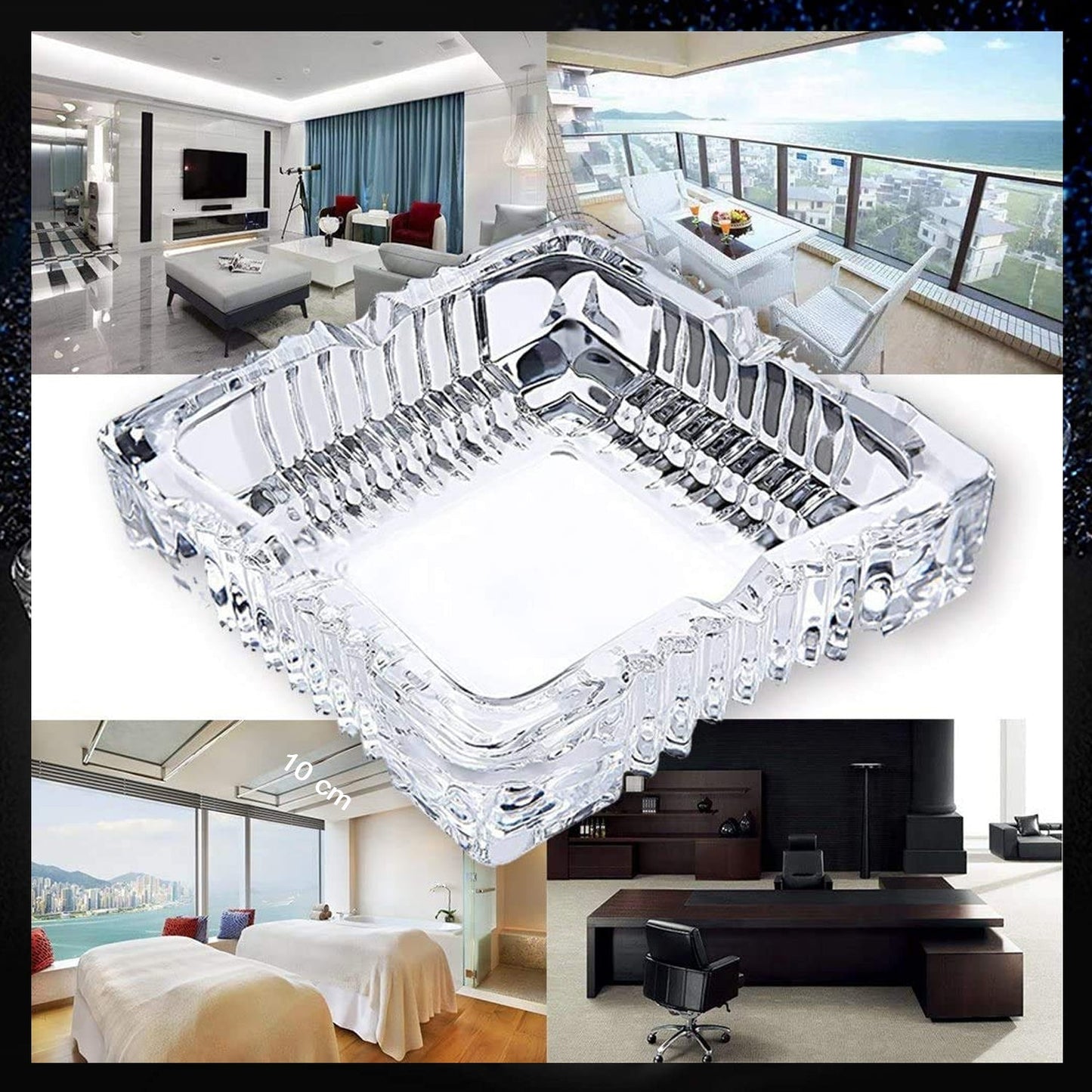 Square Glass Misti Crystal Quality Cigar Cigarette Ashtray Round Tabletop for Home Office Indoor Outdoor Home Decor - infinityexculsivestore.com