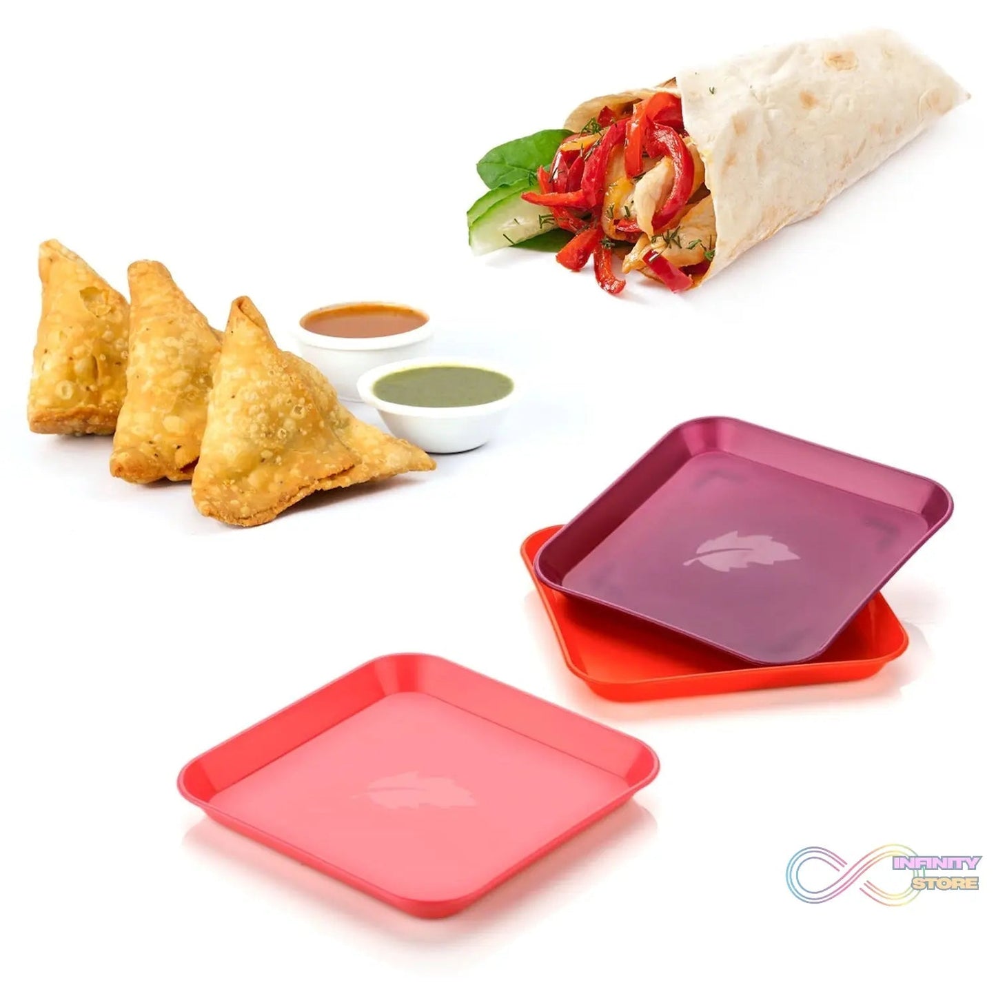 Square Plastic Dinner Plate Set (Set of 6 Pcs) Colorful Snacks / Breakfast Plate - infinityexculsivestore.com