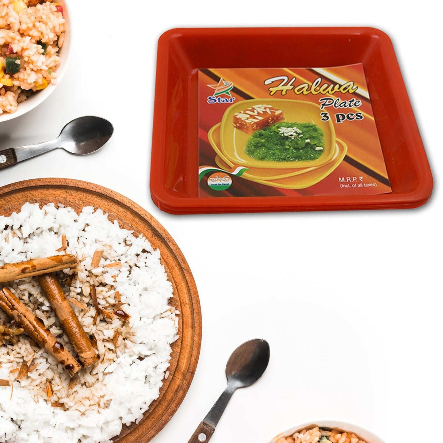 Square Plastic Halwa Dinner Plate Snacks / Breakfast, Restaurant Serving Trays Home School Coffee Hotel Kitchen Office (3 Pcs Set) - infinityexculsivestore.com