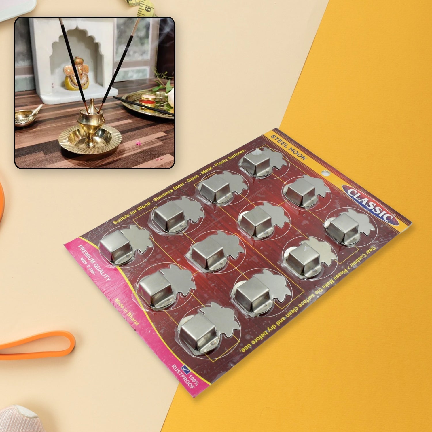 Stainless Steel Agarbatti Stand (12 Pack): Self - Adhesive, Wall Mounted - infinityexculsivestore.com