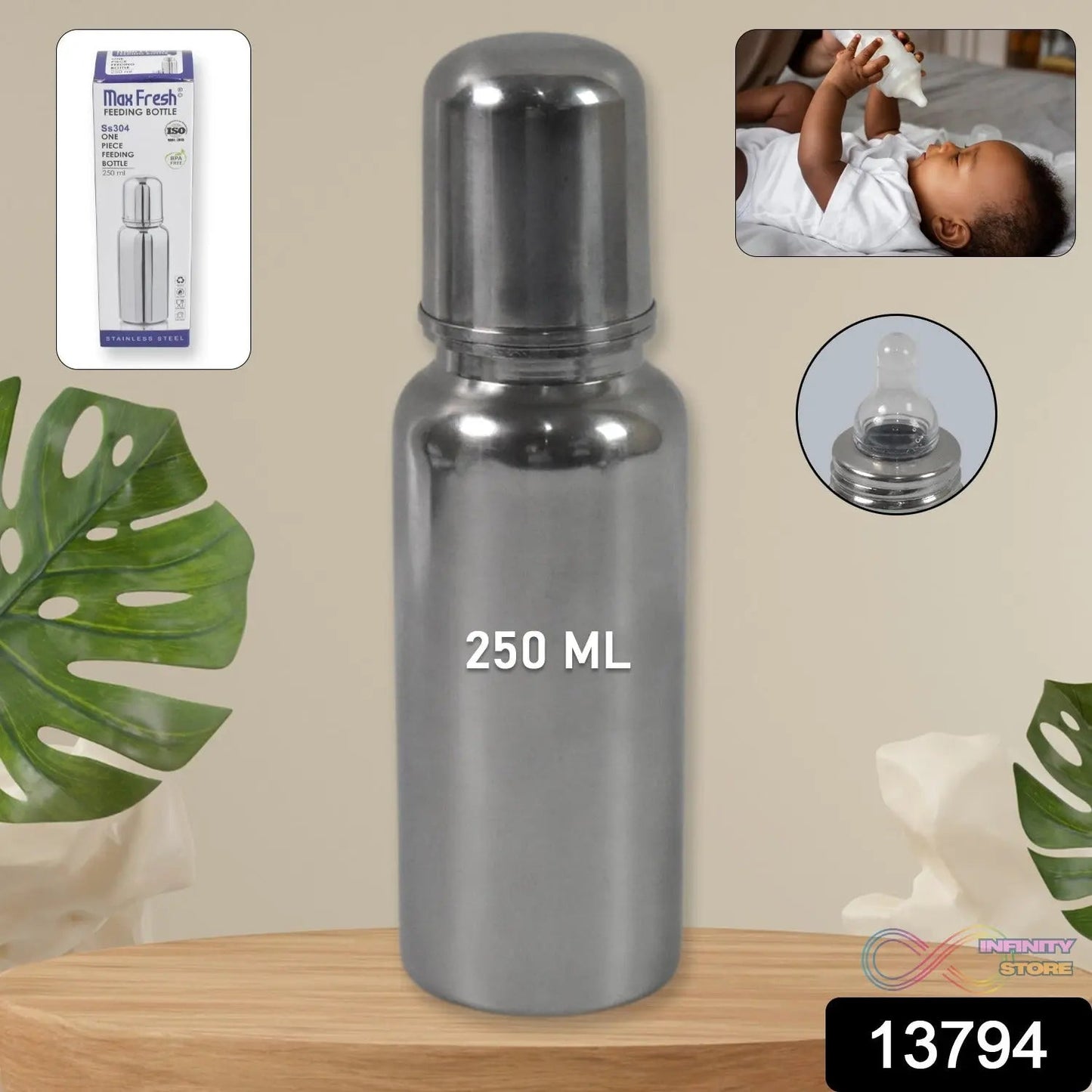 Stainless Steel Baby Feeding Bottle, Milk Feeding (250 ML) - infinityexculsivestore.com
