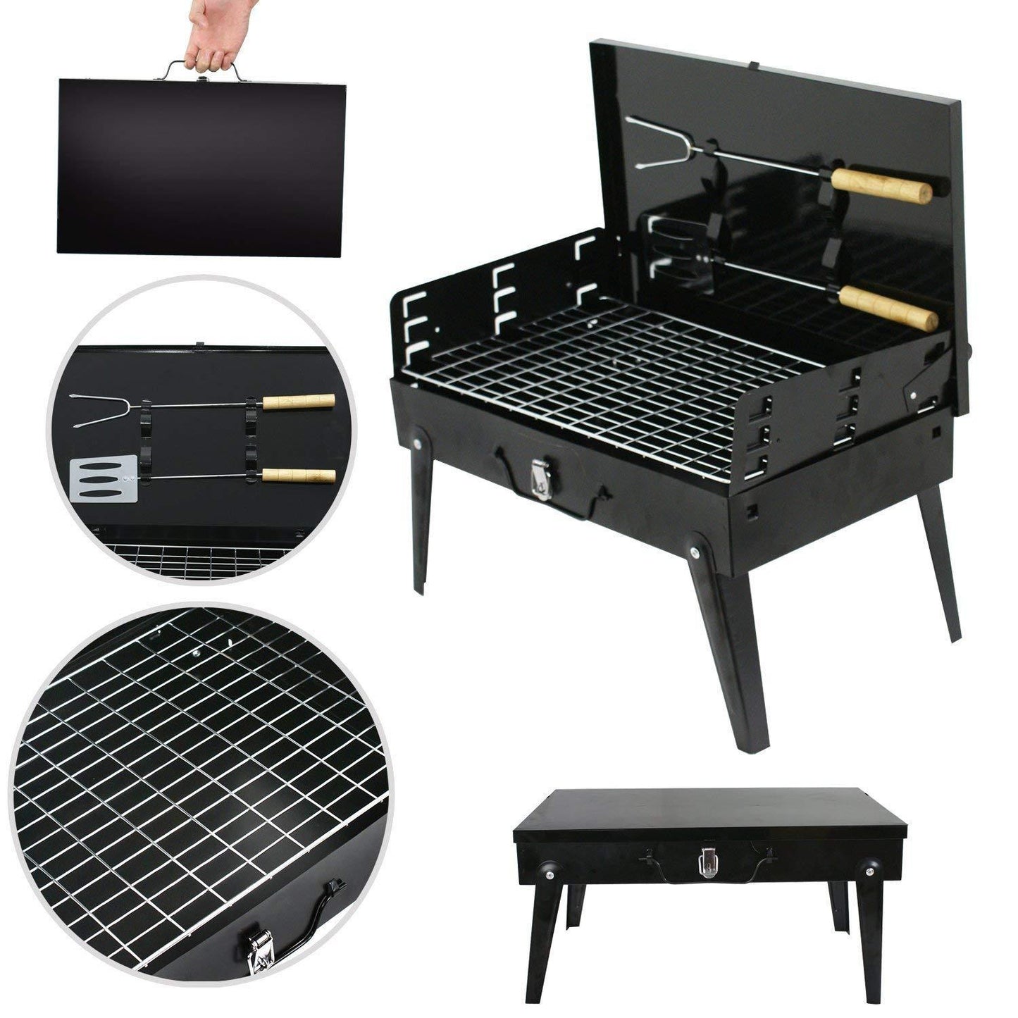 Stainless Steel Briefcase Style Barbecue Grill Toaster (Medium, Black) - infinityexculsivestore.com