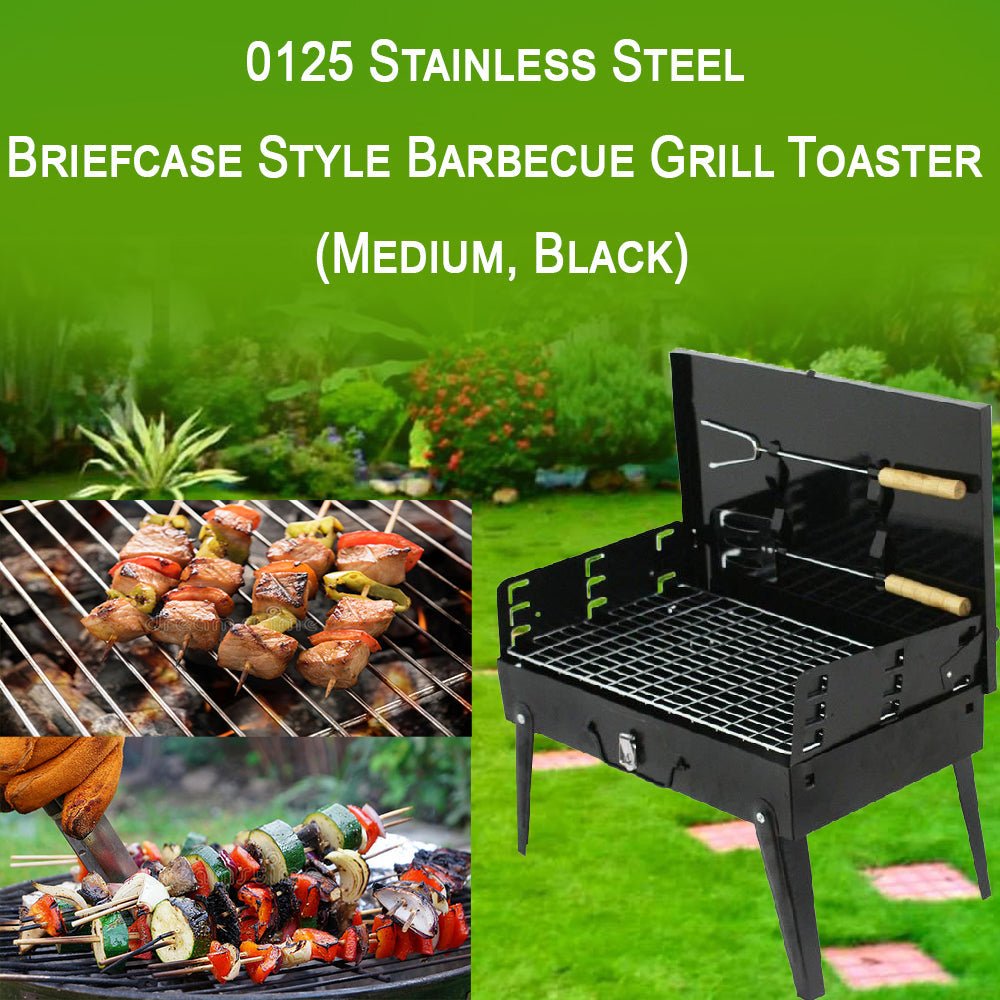 Stainless Steel Briefcase Style Barbecue Grill Toaster (Medium, Black) - infinityexculsivestore.com