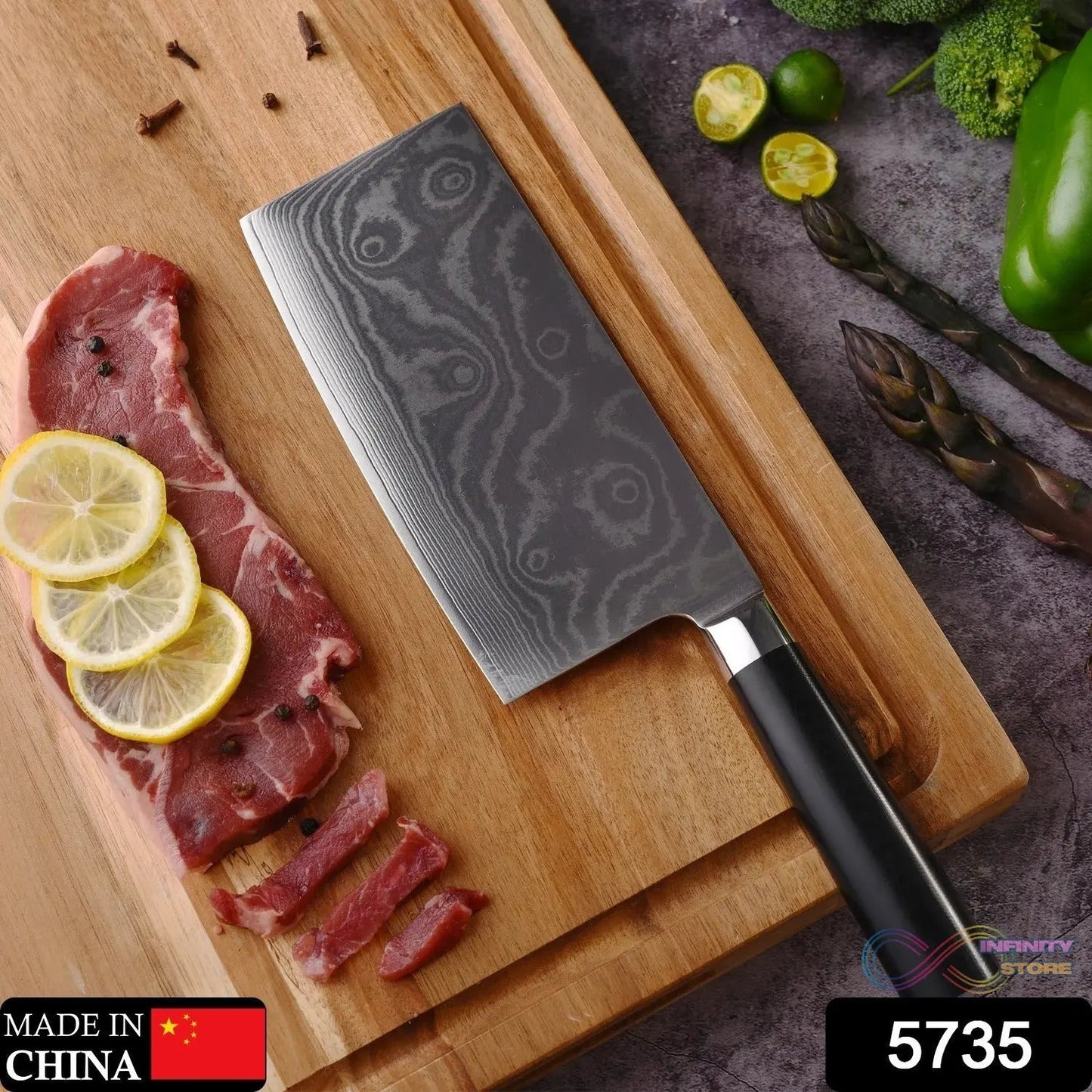Stainless Steel Chef Damascus Cleaver Vegetable Knife with Plastic Handle & Cover, Multipurpose Use for Kitchen or Restaurant (12 Inch) - infinityexculsivestore.com
