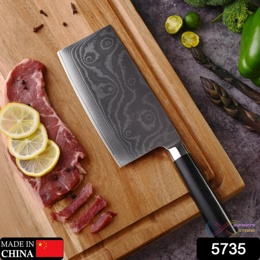 Stainless Steel Chef Damascus Cleaver Vegetable Knife with Plastic Handle & Cover, Multipurpose Use for Kitchen or Restaurant (12 Inch) - infinityexculsivestore.com