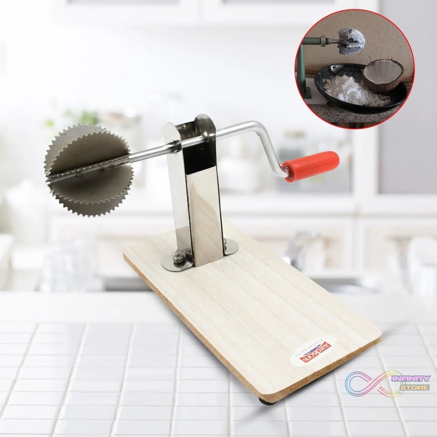 Stainless Steel Coconut Scraper with Wooden Base (1 Pc) - infinityexculsivestore.com