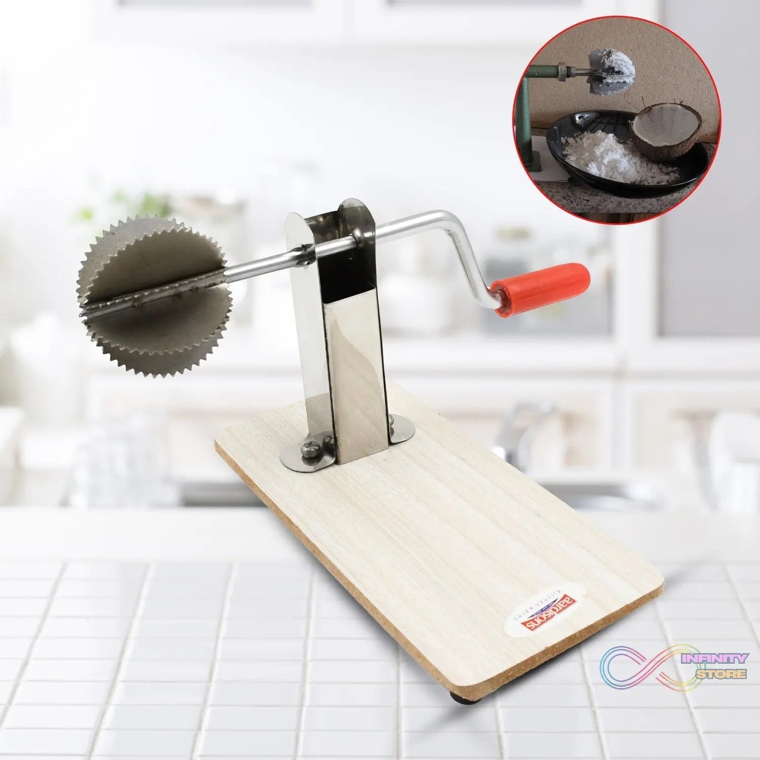 Stainless Steel Coconut Scraper with Wooden Base (1 Pc) - infinityexculsivestore.com