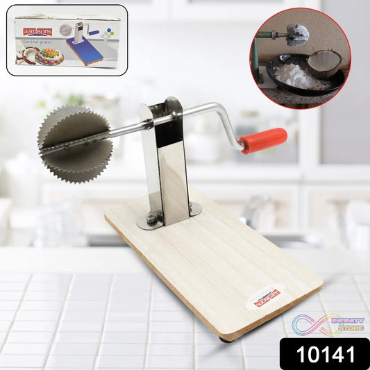 Stainless Steel Coconut Scraper with Wooden Base (1 Pc) - infinityexculsivestore.com