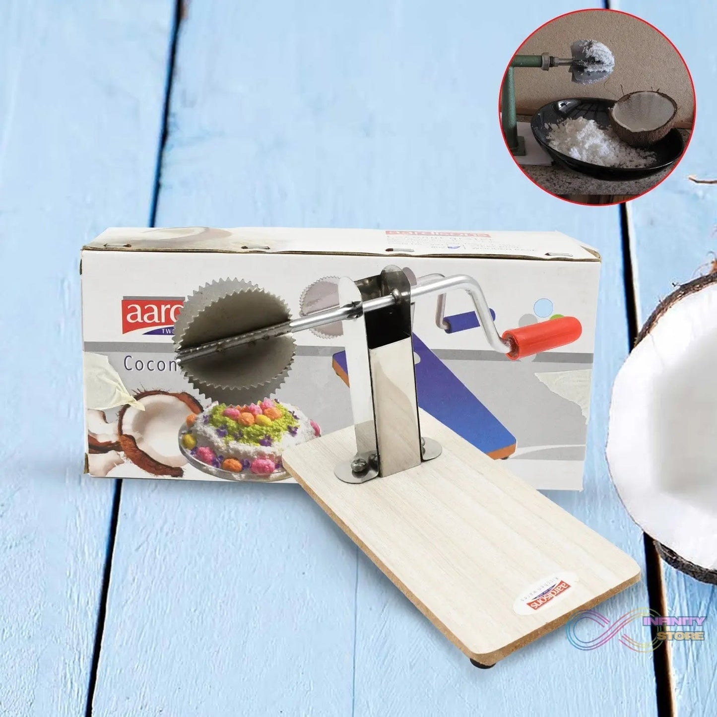 Stainless Steel Coconut Scraper with Wooden Base (1 Pc) - infinityexculsivestore.com