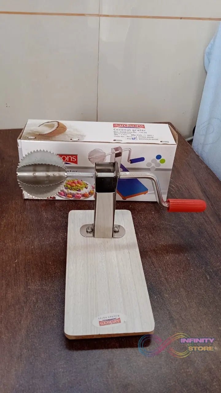 Stainless Steel Coconut Scraper with Wooden Base (1 Pc) - infinityexculsivestore.com