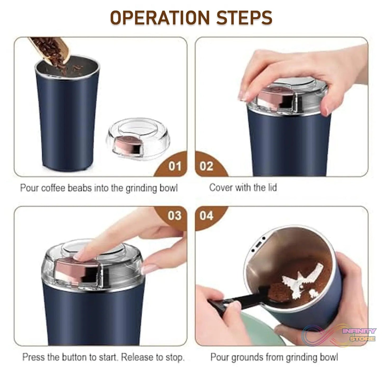 Stainless Steel Coffee Grinder Machine 300w (Multi Blades Grinder) - infinityexculsivestore.com