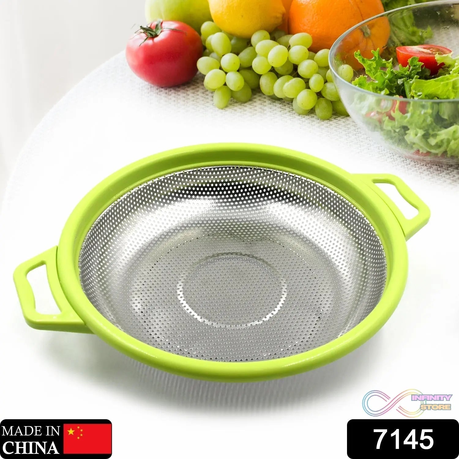 Stainless Steel Colander with Handle, Large Metal Green Strainer for Pasta, Spaghetti, Berry, Veggies, Fruits, Kitchen Food Colander, Dishwasher Safe - infinityexculsivestore.com
