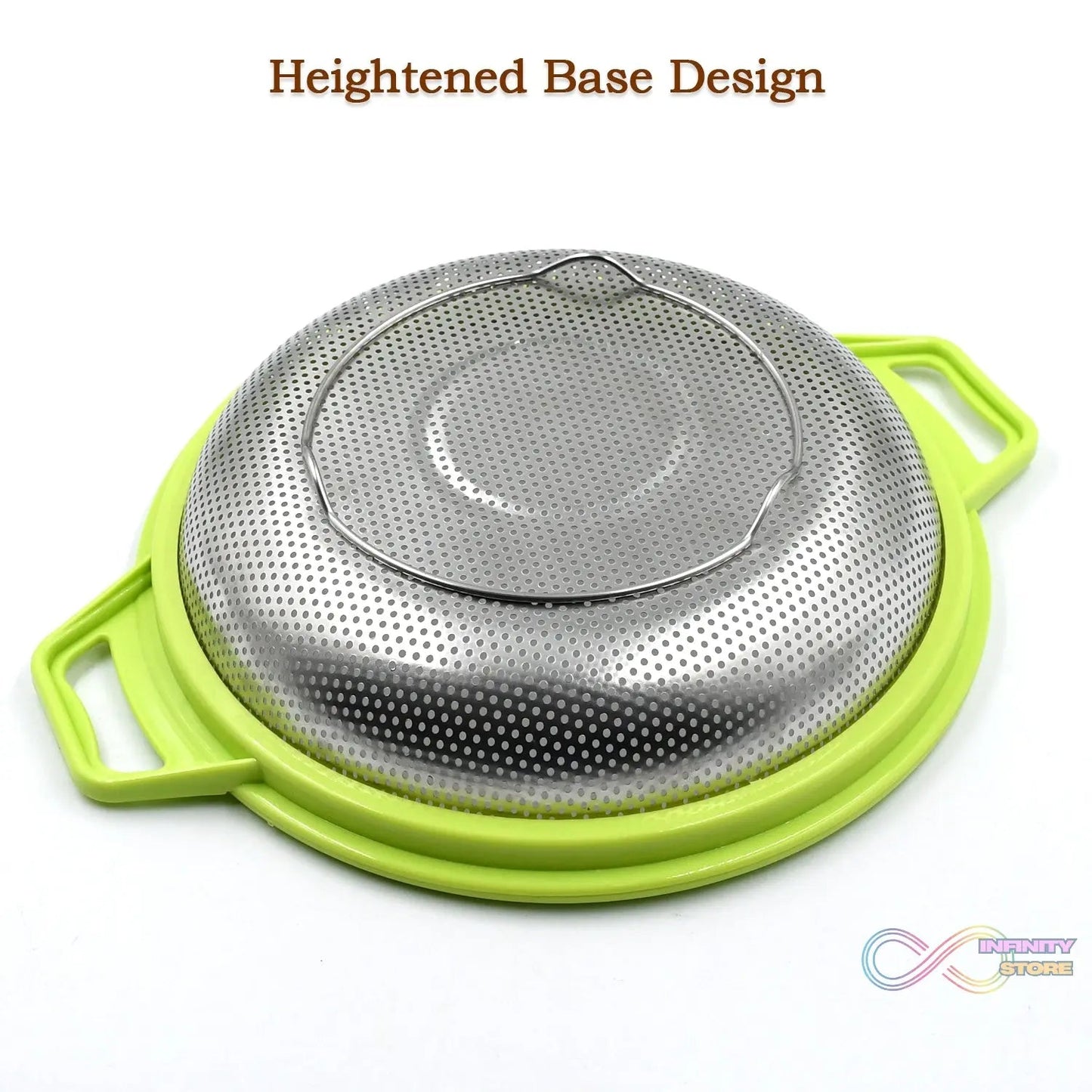 Stainless Steel Colander with Handle, Large Metal Green Strainer for Pasta, Spaghetti, Berry, Veggies, Fruits, Kitchen Food Colander, Dishwasher Safe - infinityexculsivestore.com