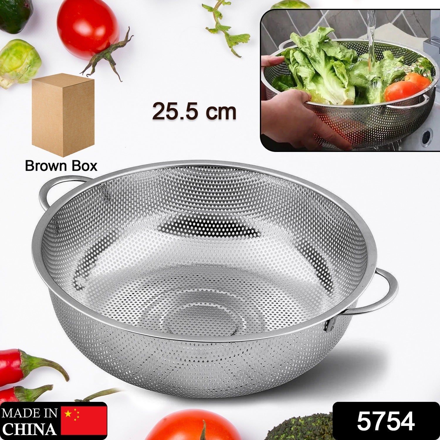 Stainless Steel Colander with Handle, Large Metal Mesh Basket Strainer for Pasta, Spaghetti, Berry, Veggies, Fruits, Kitchen Food Colander, Safe (1 pc / 25.5 cm) - infinityexculsivestore.com