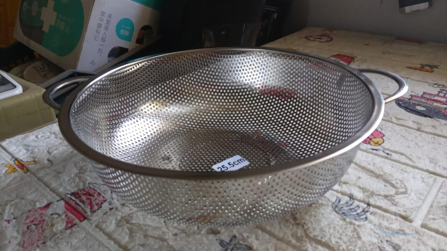 Stainless Steel Colander with Handle, Large Metal Mesh Basket Strainer for Pasta, Spaghetti, Berry, Veggies, Fruits, Kitchen Food Colander, Safe (1 pc / 25.5 cm) - infinityexculsivestore.com