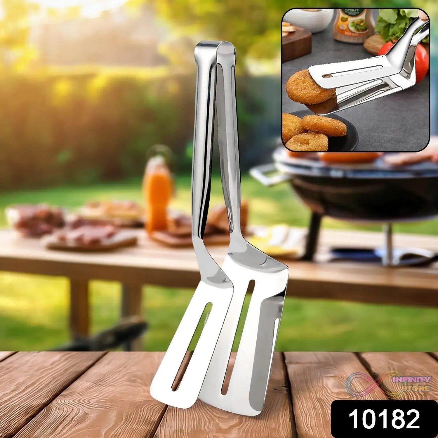 Stainless Steel Cooking Tong - Multifunctional Slotted Fish Double - Sided Spatula (1 Pc / 23 Cm) - infinityexculsivestore.com