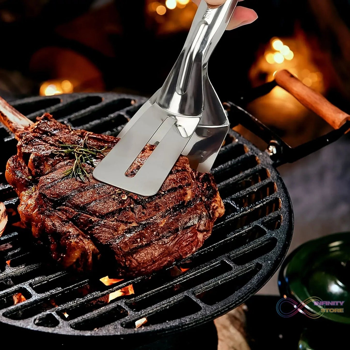 Stainless Steel Cooking Tong - Multifunctional Slotted Fish Double - Sided Spatula (1 Pc / 23 Cm) - infinityexculsivestore.com