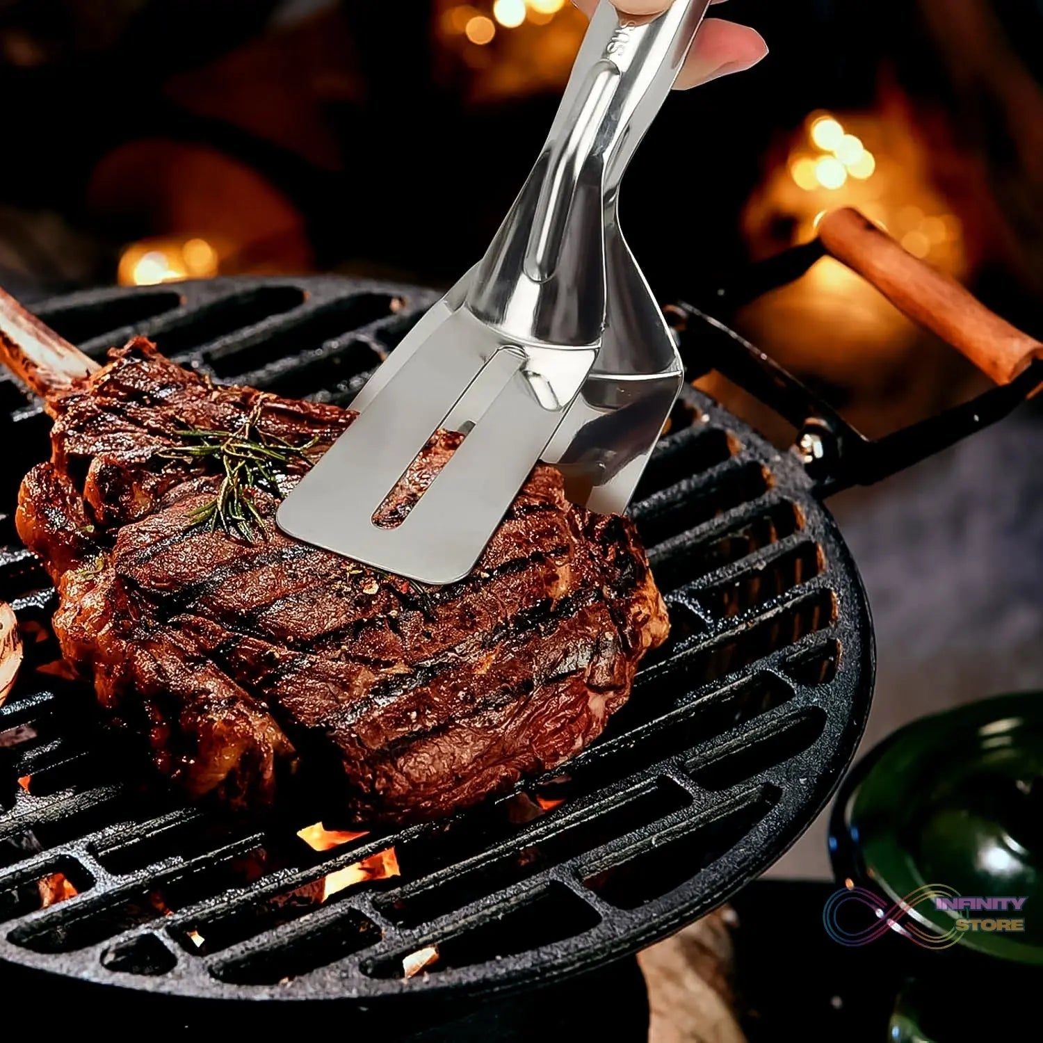 Stainless Steel Cooking Tong - Multifunctional Slotted Fish Double - Sided Spatula (1 Pc / 23 Cm) - infinityexculsivestore.com