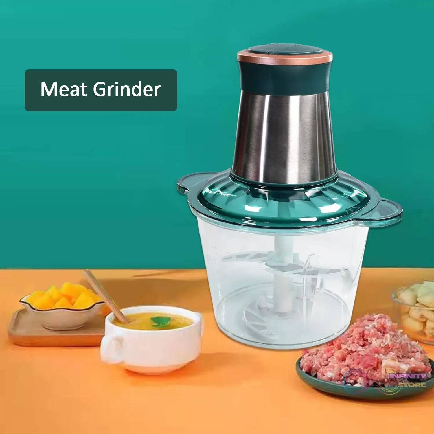 Stainless steel electric grinder with bowl for meat and vegetable chopping