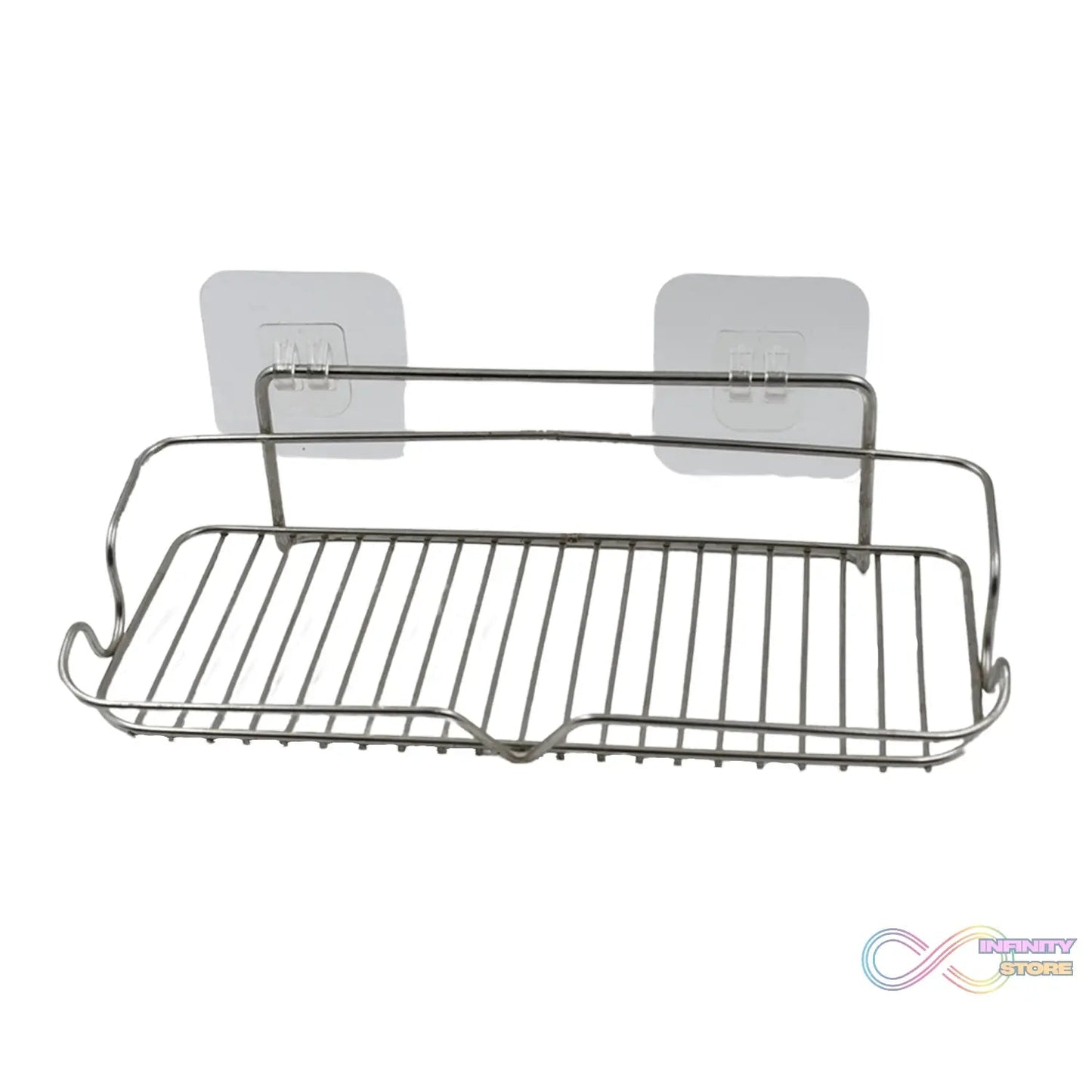 Stainless Steel Kitchen Bathroom Shower Shelf Storage Suction Basket Rack With 2 Hook (1 Pc) - infinityexculsivestore.com