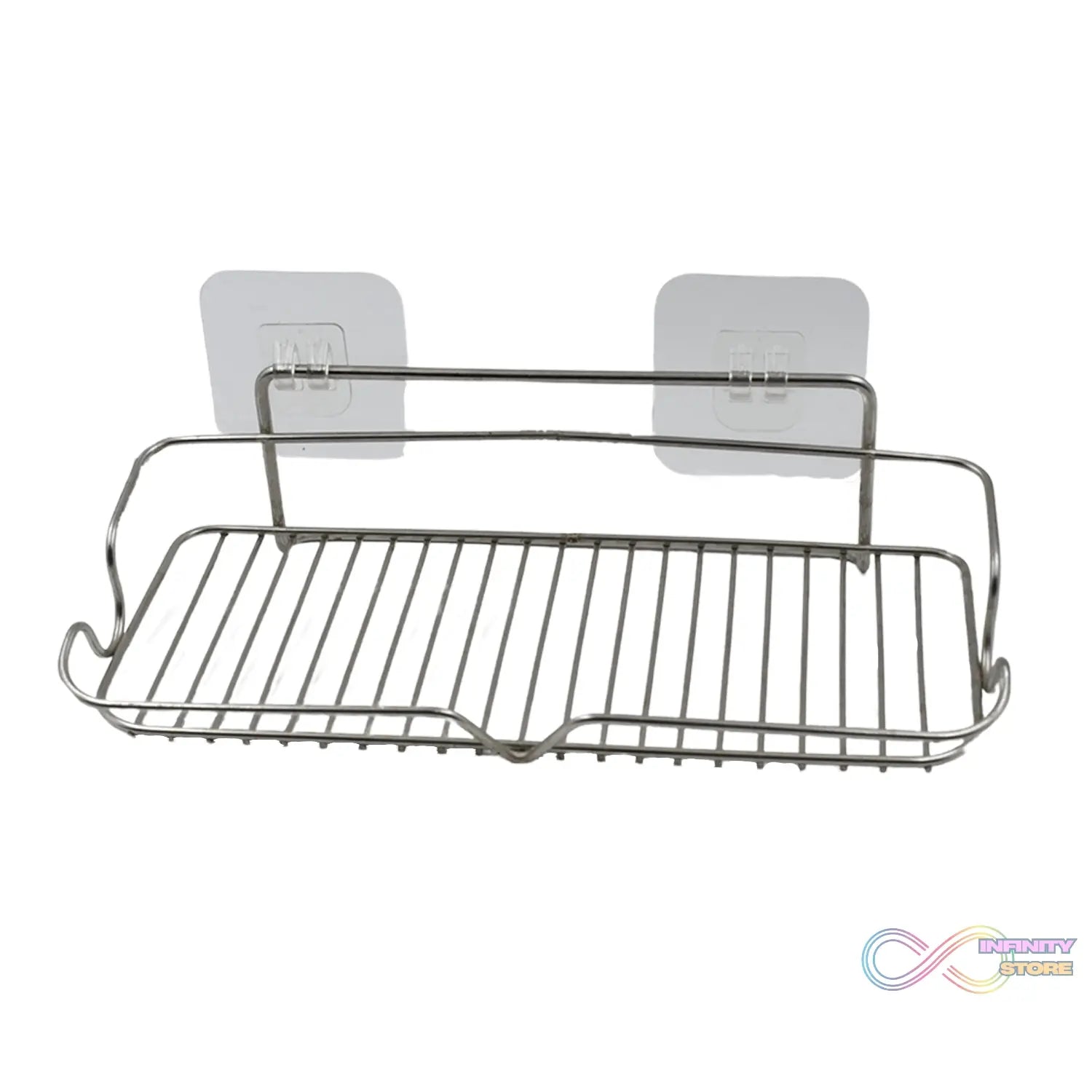 Stainless Steel Kitchen Bathroom Shower Shelf Storage Suction Basket Rack With 2 Hook (1 Pc) - infinityexculsivestore.com