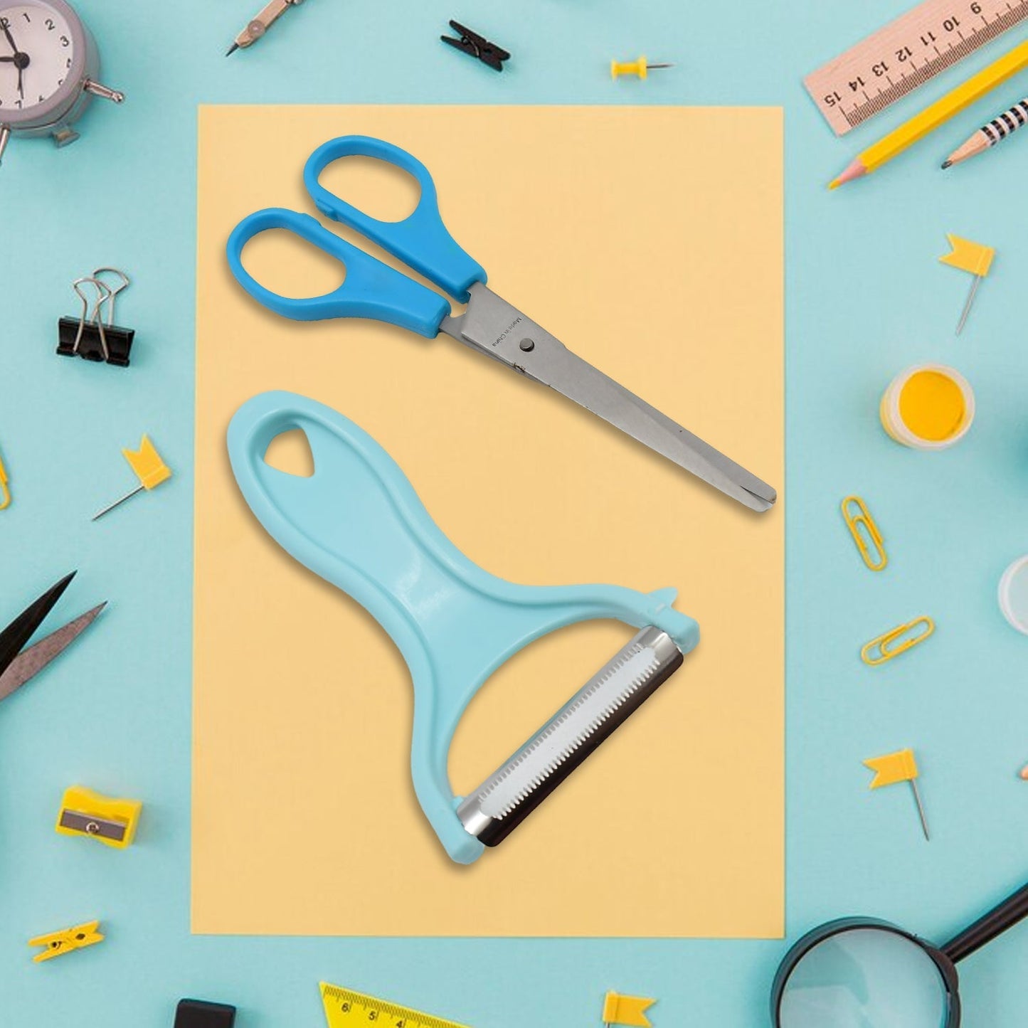 Stainless Steel Kitchen Scissors & Multipurpose Peeler (2 Pc Set / Mix Design Scissor & Peeler) - infinityexculsivestore.com